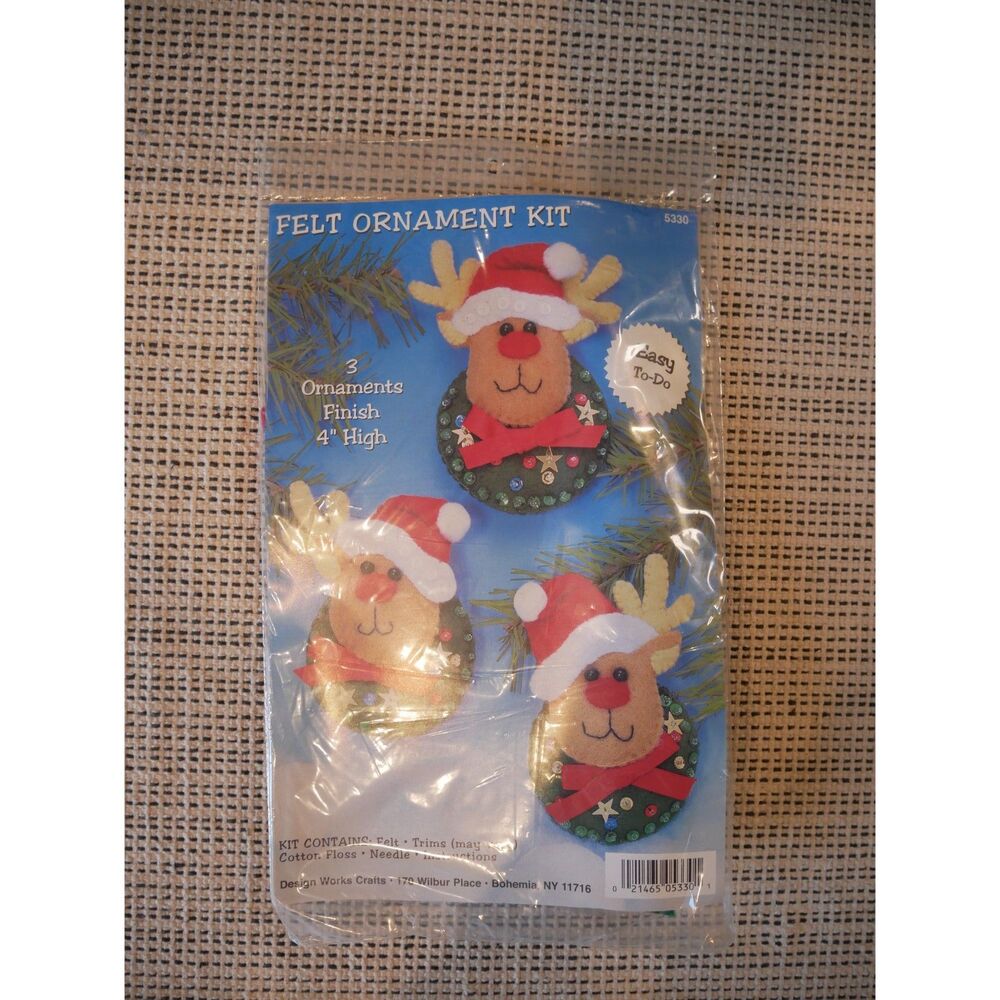 Design Works Reindeer Felt Ornament Kit 5330 Christmas Set of 3